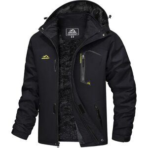 Men Black Water Resistant Fleece Lined Winter Coats Parka Mountain Ski Jacket
